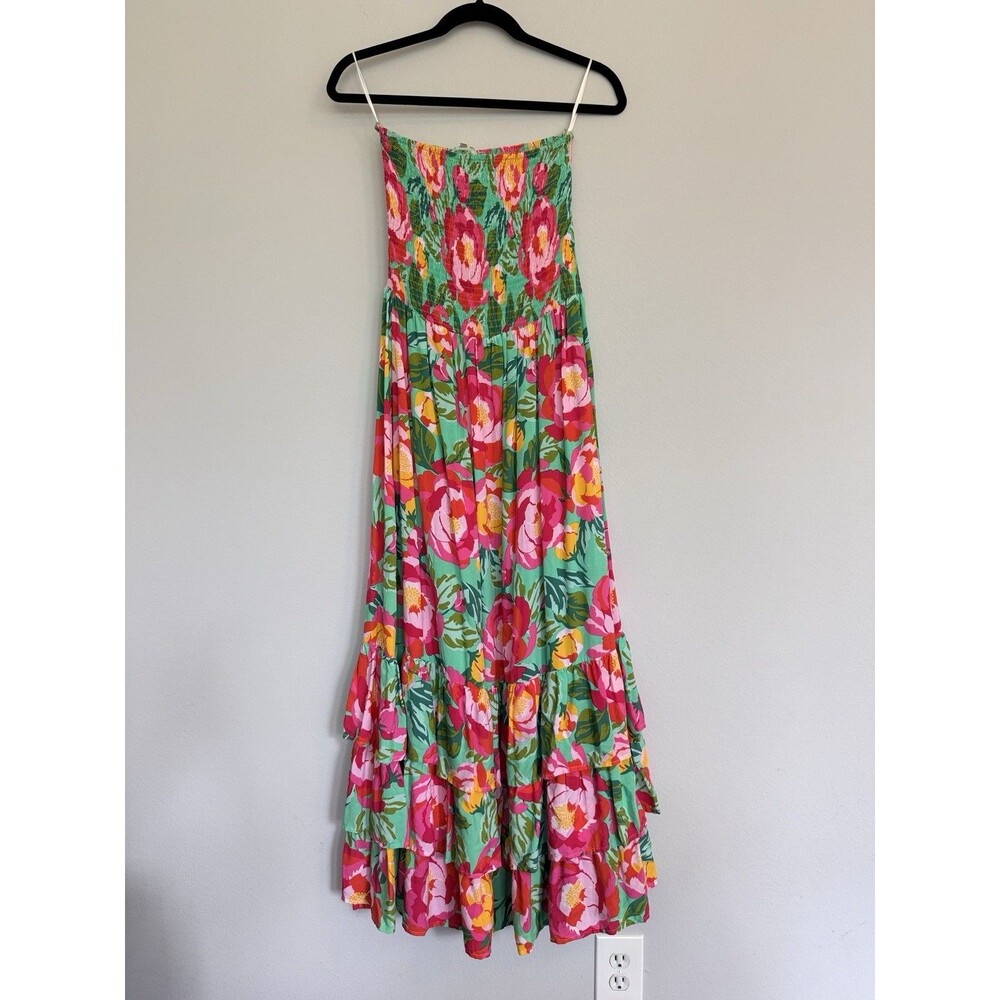 Abel the Label Anthropologie Mimosa Maxi Dress Floral Pink Green Ruffles Medium